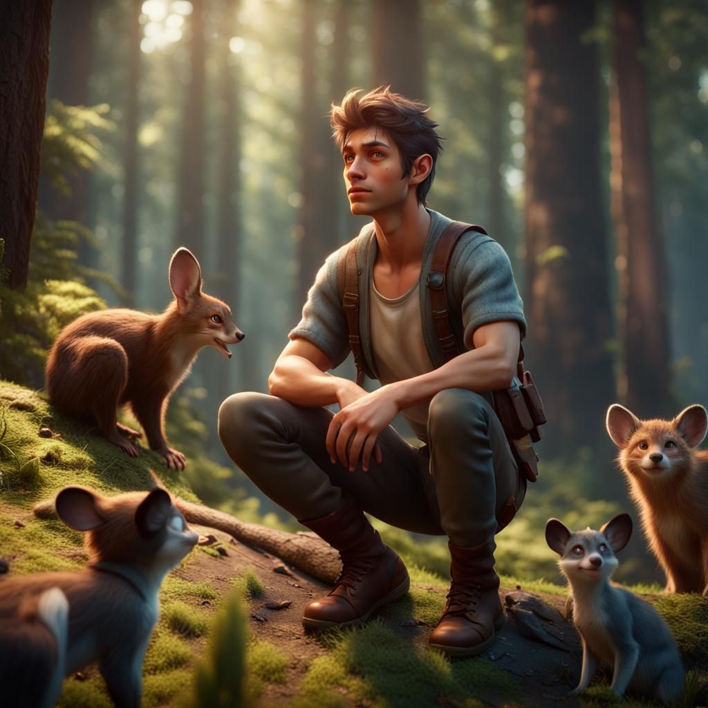 Young Man Raised by Forest Animals in Disney Style