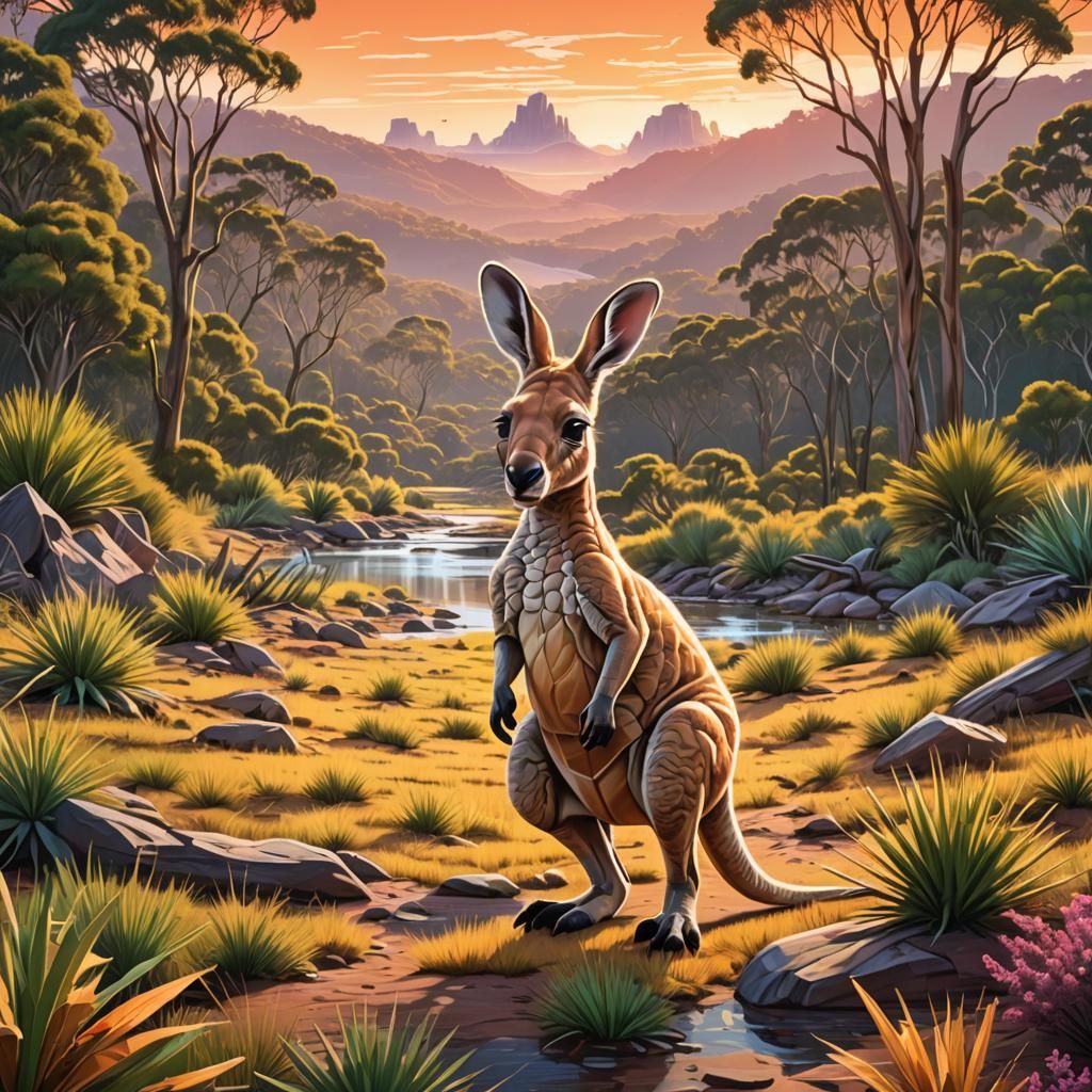 Cute Kangaroo Baby Bounding Through Australian Wilderness