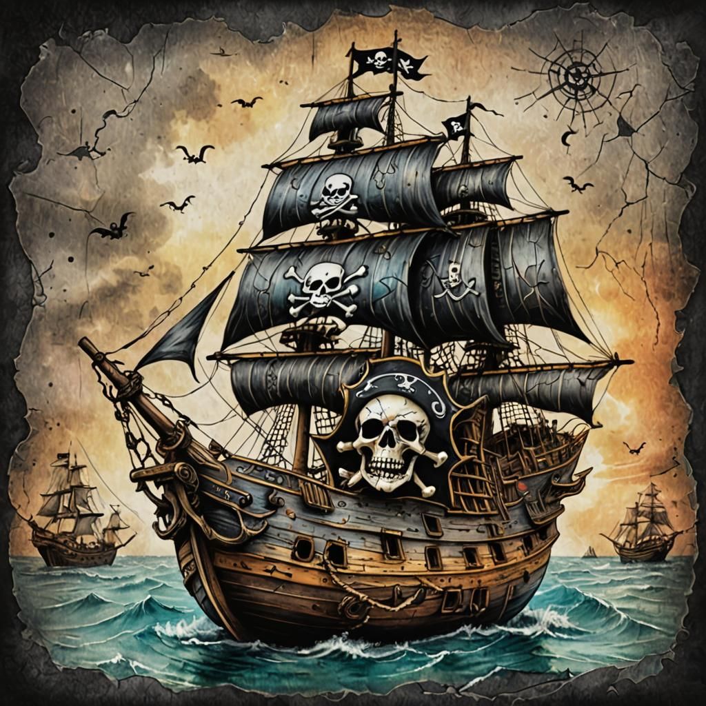 Gothic Pirate Ship Gourd: Charcoal and Pastel