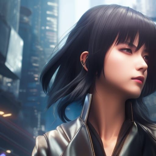 Cyberpunk Woman in Latex Bodysuit