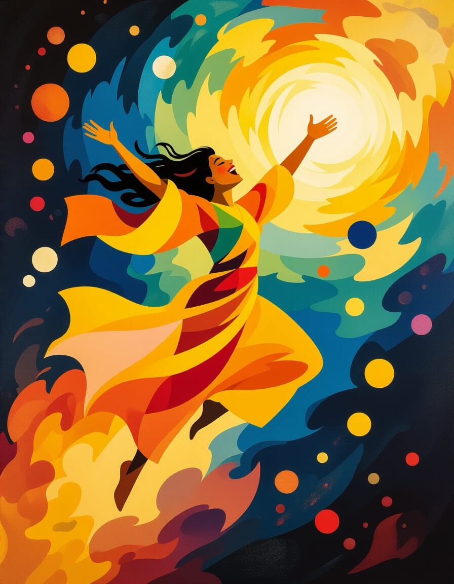 Ecstatic Figure in Golden Light and Cosmic Dust