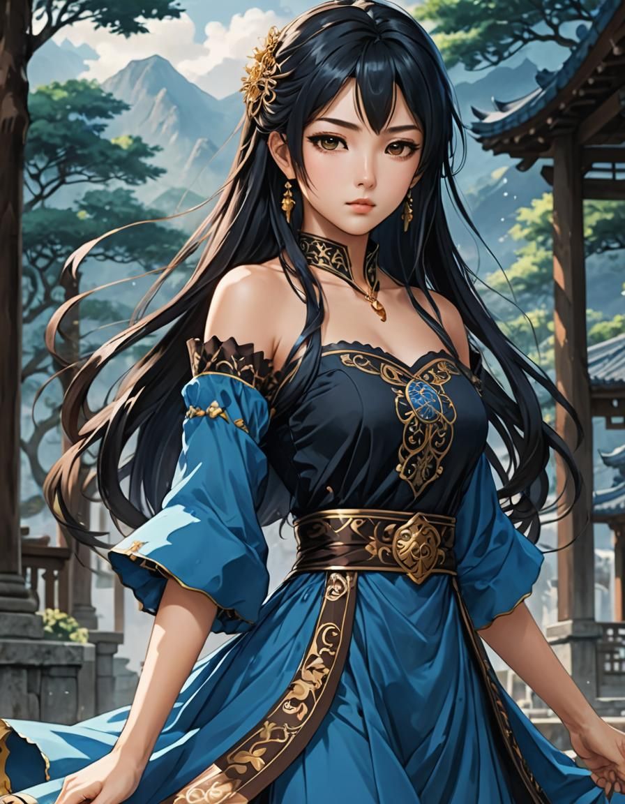 Anime Style Asian Woman with Black Hair