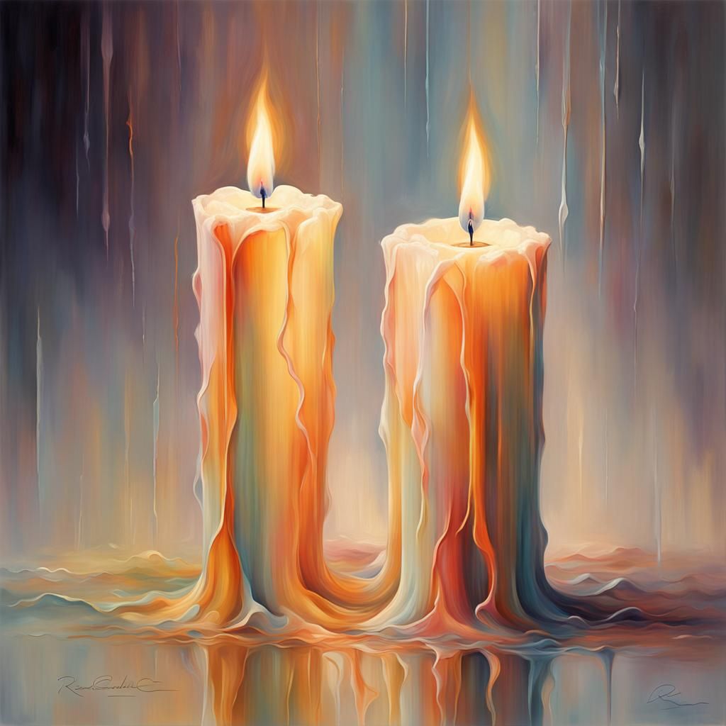 Wax Candles Shedding Tears: Abstract Oil Painting