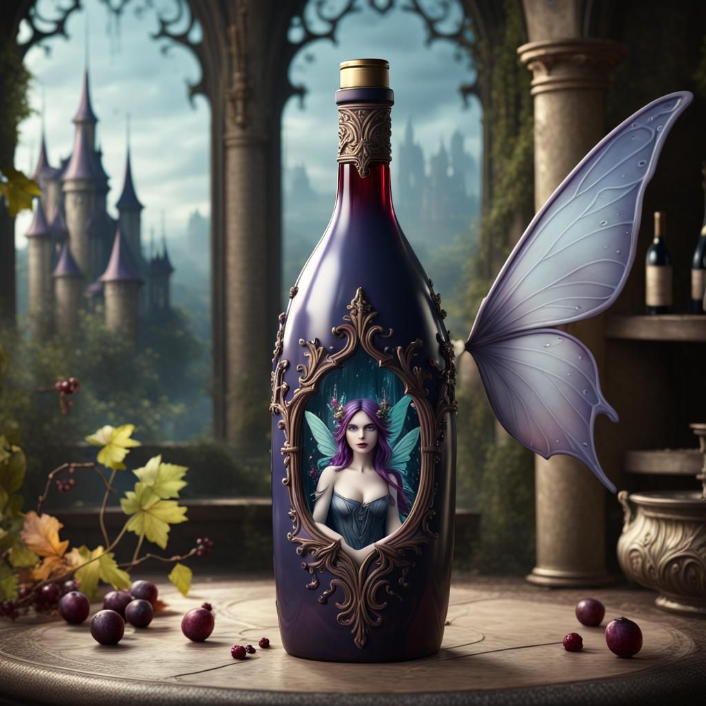 Gothic Fairy Porcelain Wine Bottle in Detailed Matte Paintin...