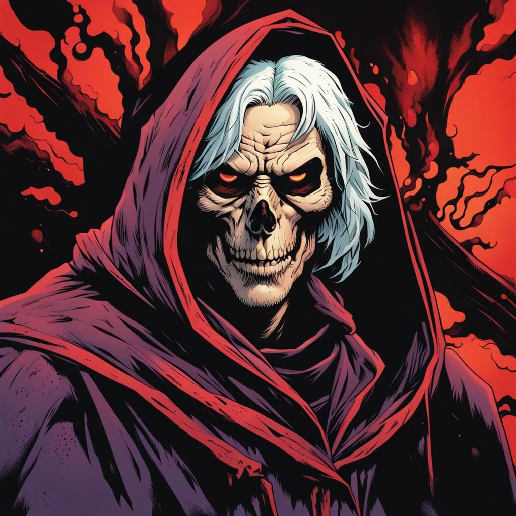Creepshow Skeleton in Hooded Cloak, Comic Book Style