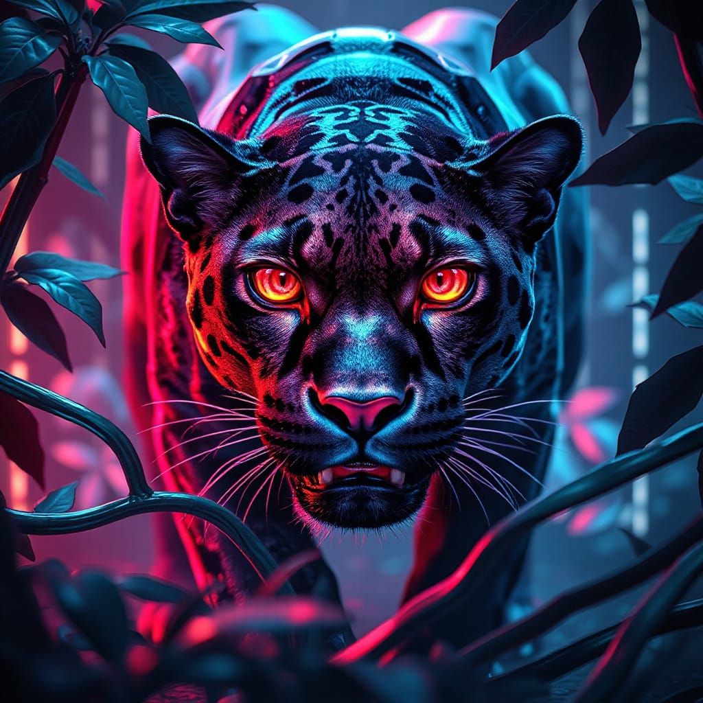 Iridescent Chrome Panther in Neon Jungle