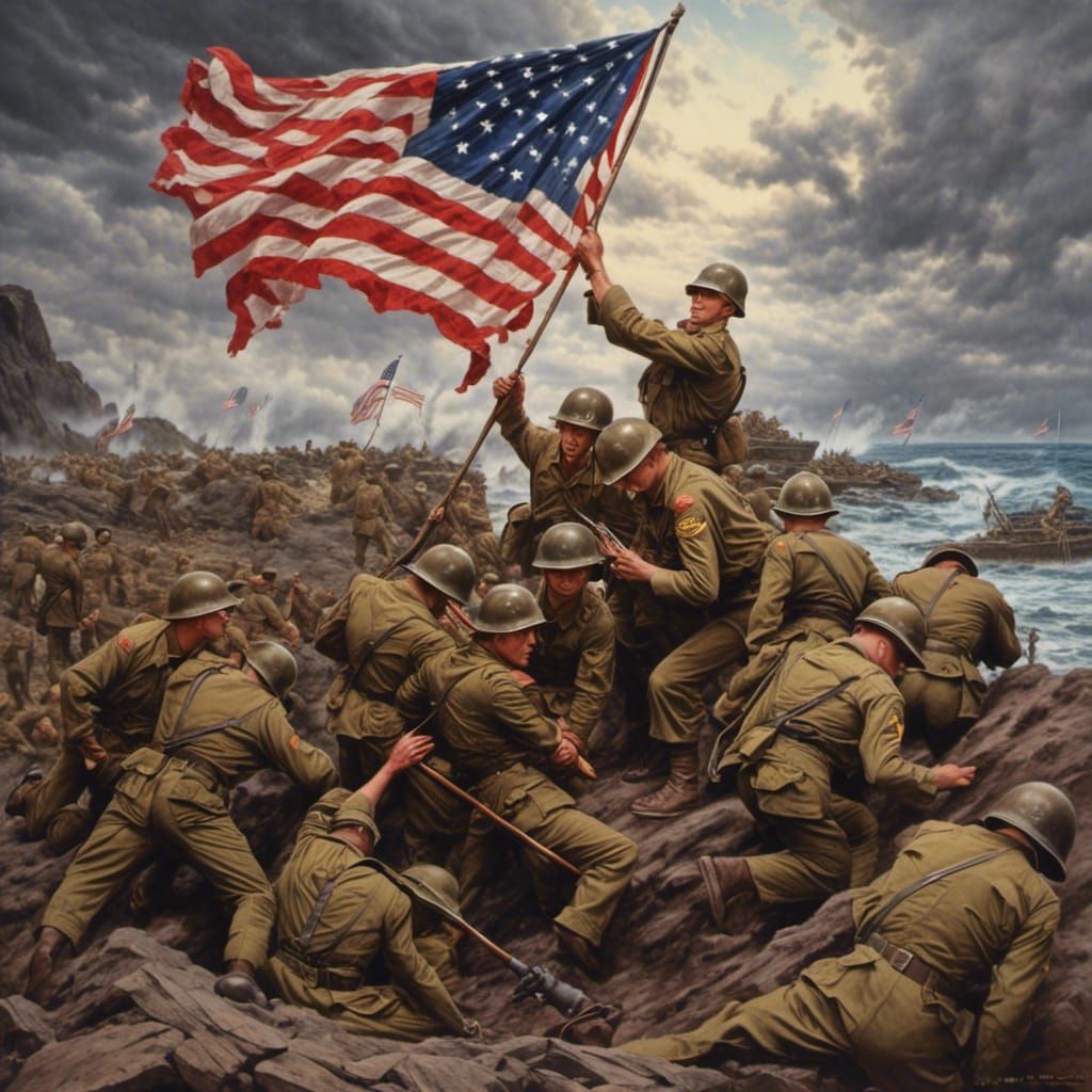 Iwo Jima Flag Raising: Digital Painting of Marine Courage