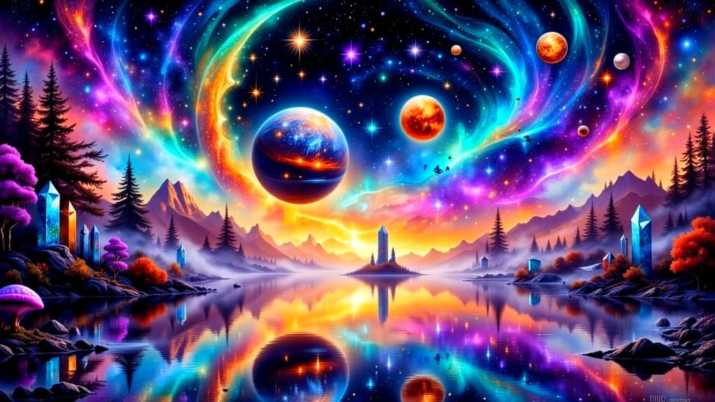 Surreal Cosmic Celebration in Vibrant Colors