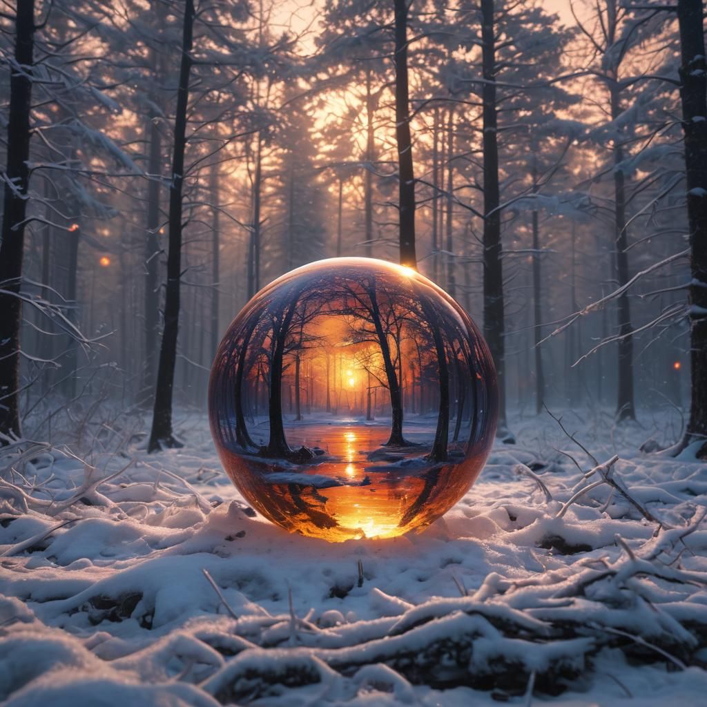 Glowing Orb Lights Winter Forest: Fantasy Concept Art