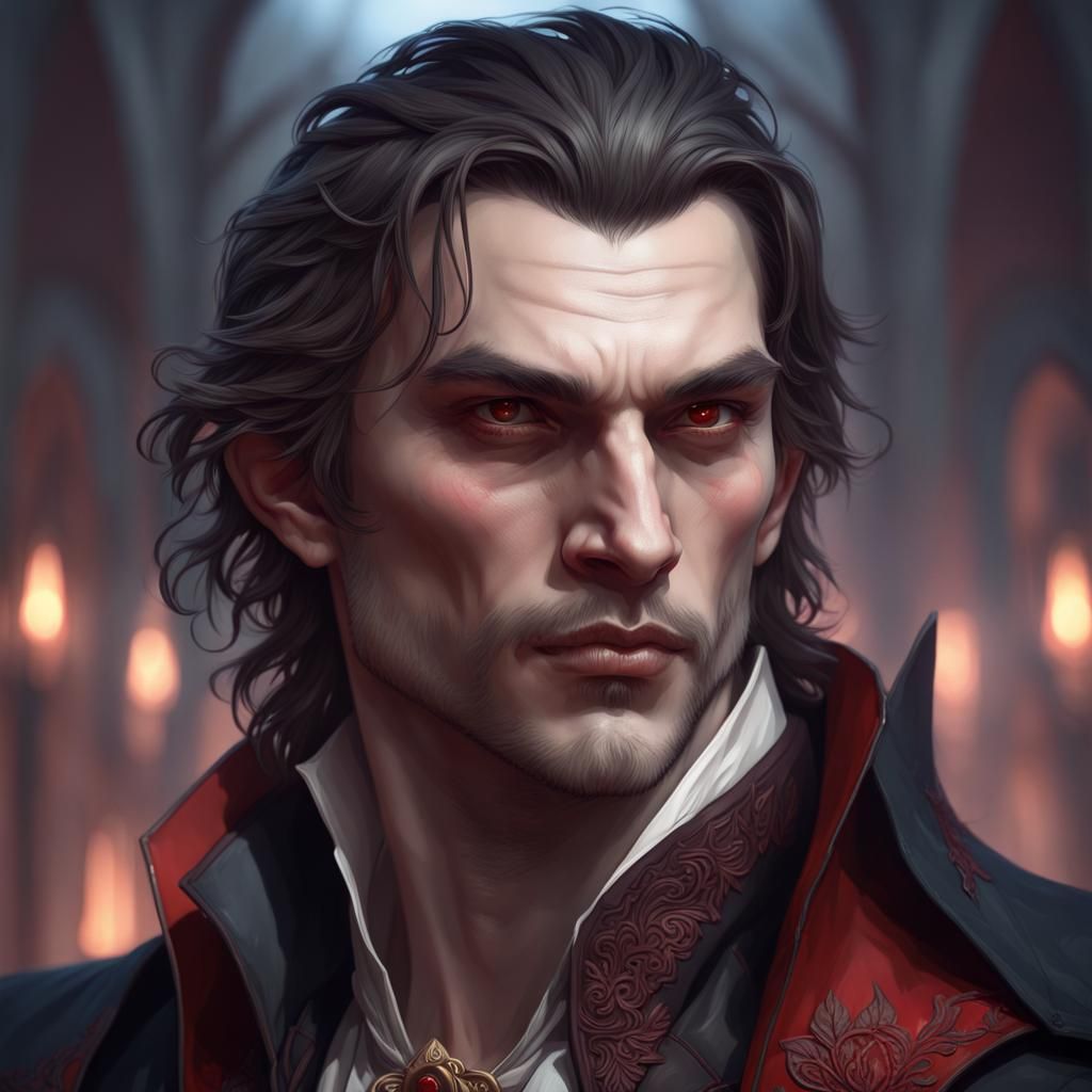 Handsome Vampire Portrait in Art Nouveau Style