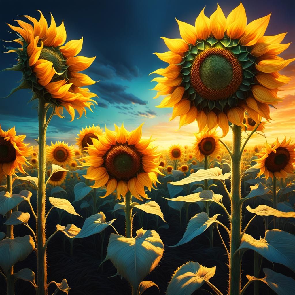 Fantasy Sunflower Field in Vibrant, Hyper-Realistic Style