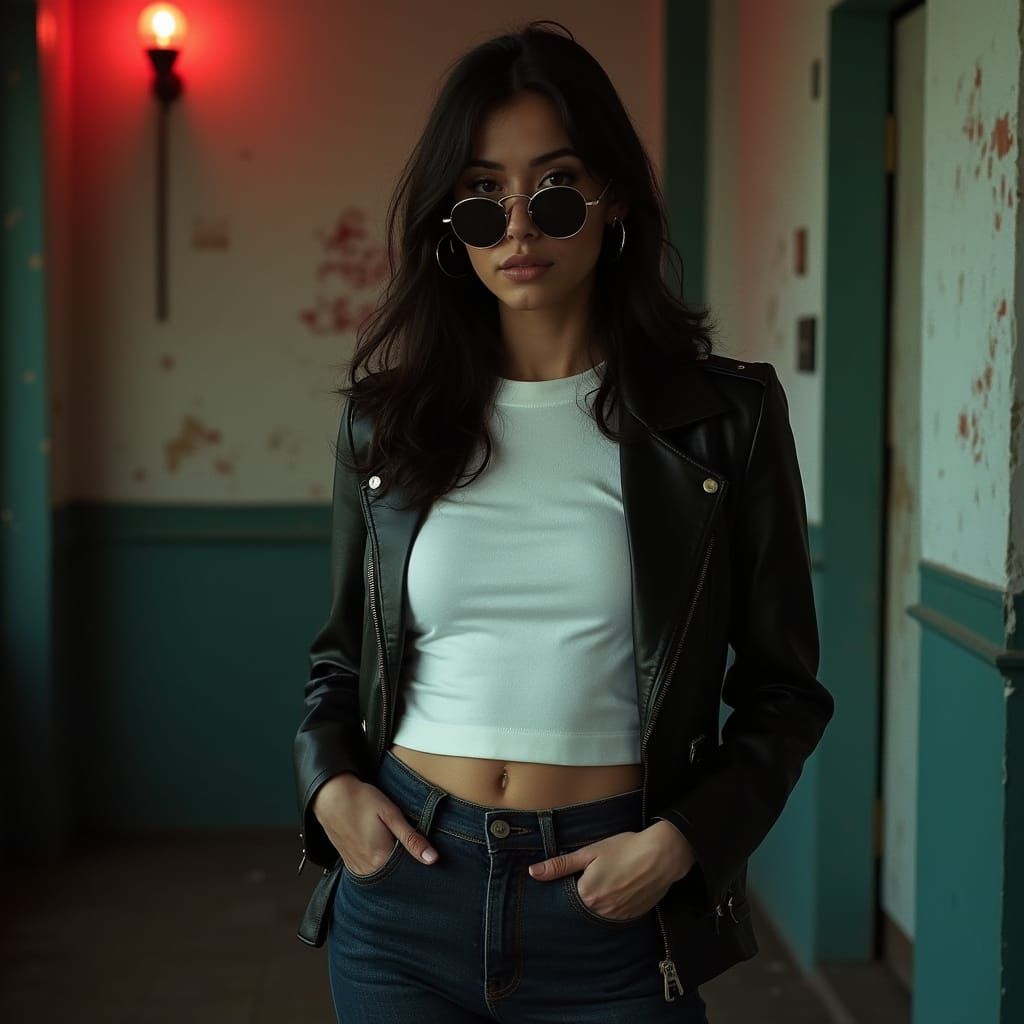 Native American Woman in Film Noir Aesthetic