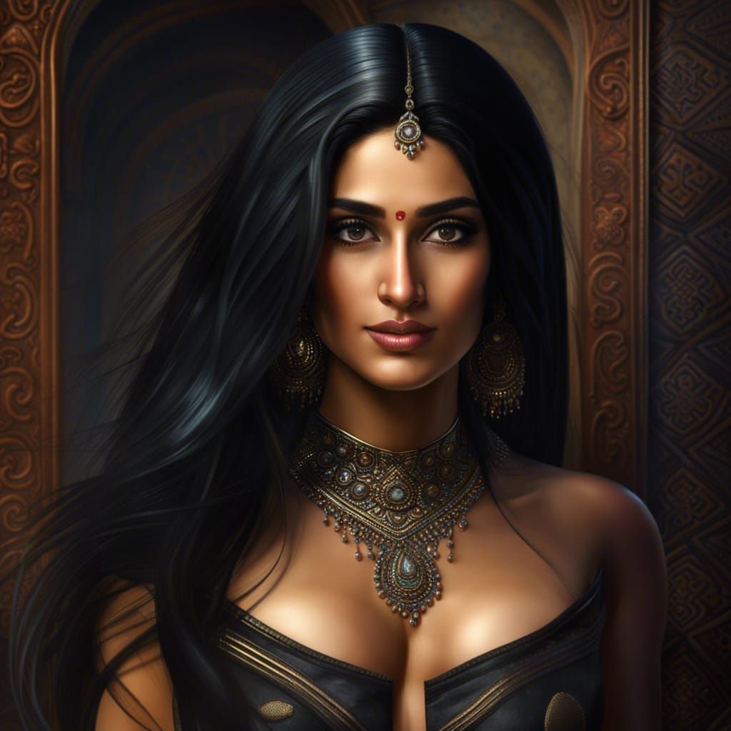 Beautiful Punjabi Woman in Ballroom: Hyperrealistic Image