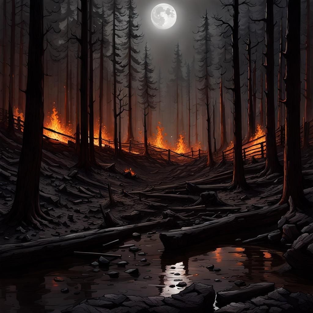 In the hushed gallery, bathed in moonlight rather than spotlights, an impossible canvas hangs. Embers glow upon it, not ...