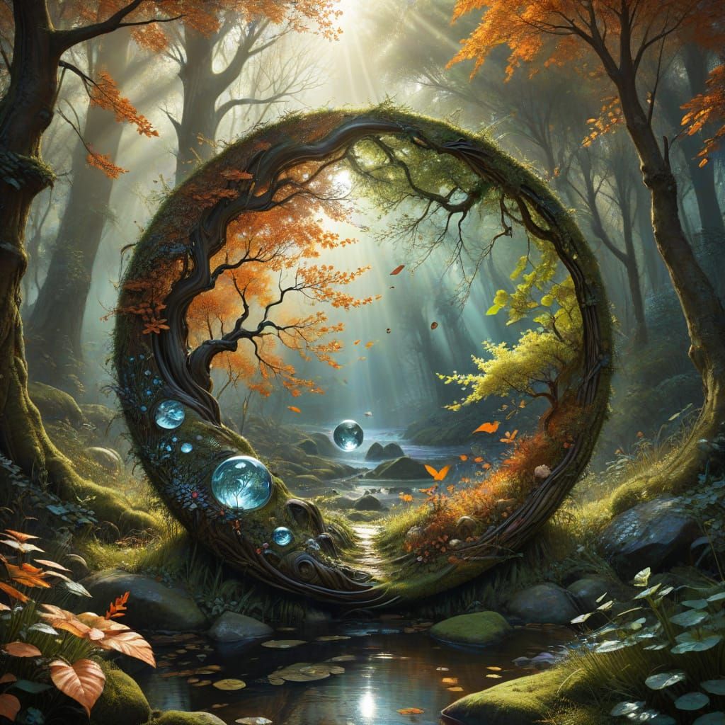 Yin Yang Nature Symbol in Magical Forest Art