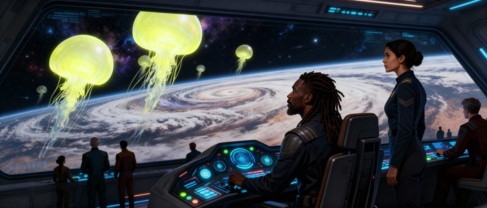 Starship Captain Negotiates with Alien Gas Beings