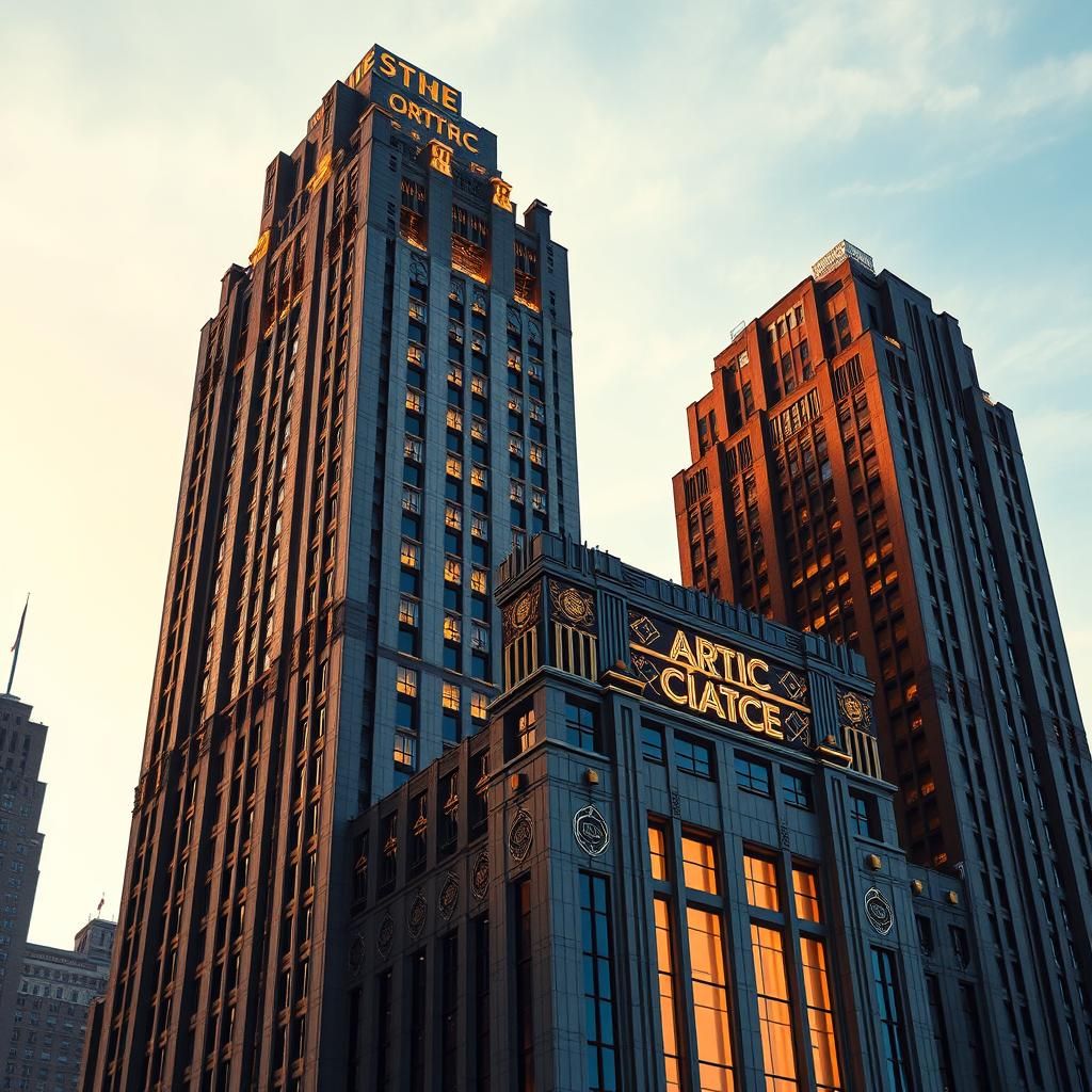 Art Deco Skyscraper in Golden Dusk Light