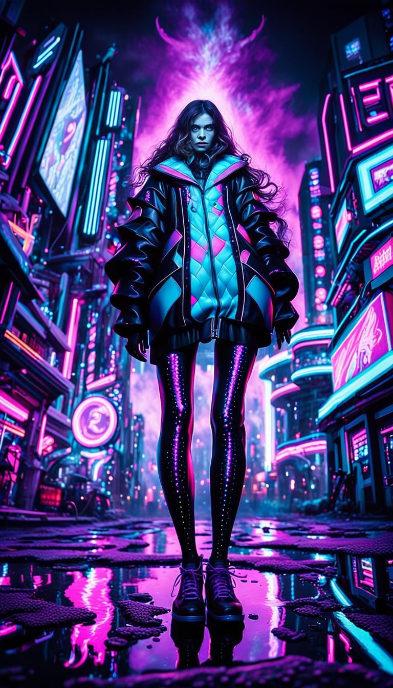 Futuristic Woman in Dystopian Cityscape