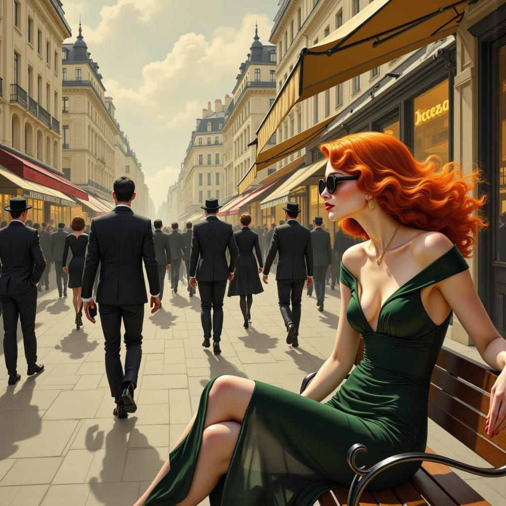 Sultry Art Deco Woman in 1920s Parisian Street Scene