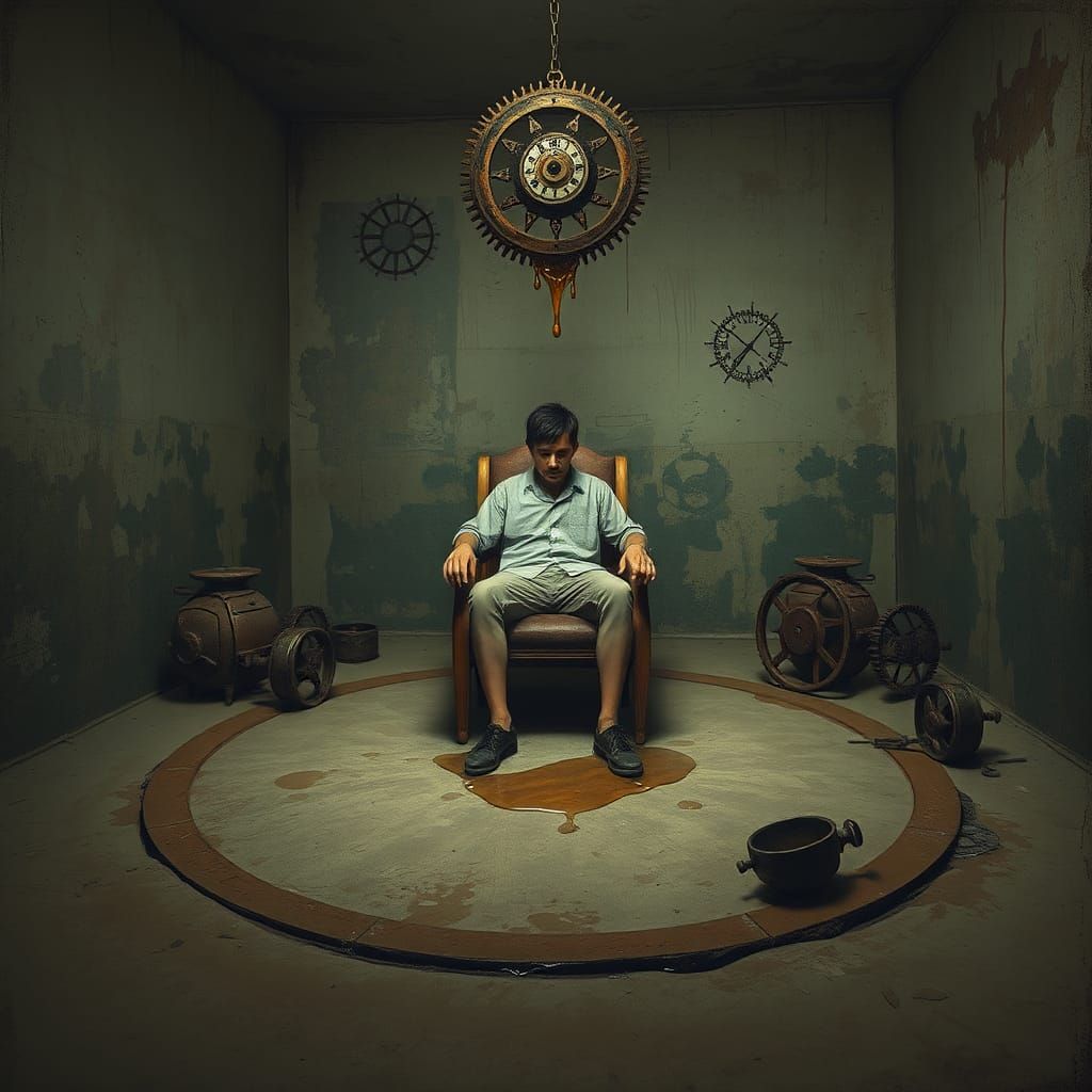 Figure in Desolate Scene Inspired by Beksiński and Giger