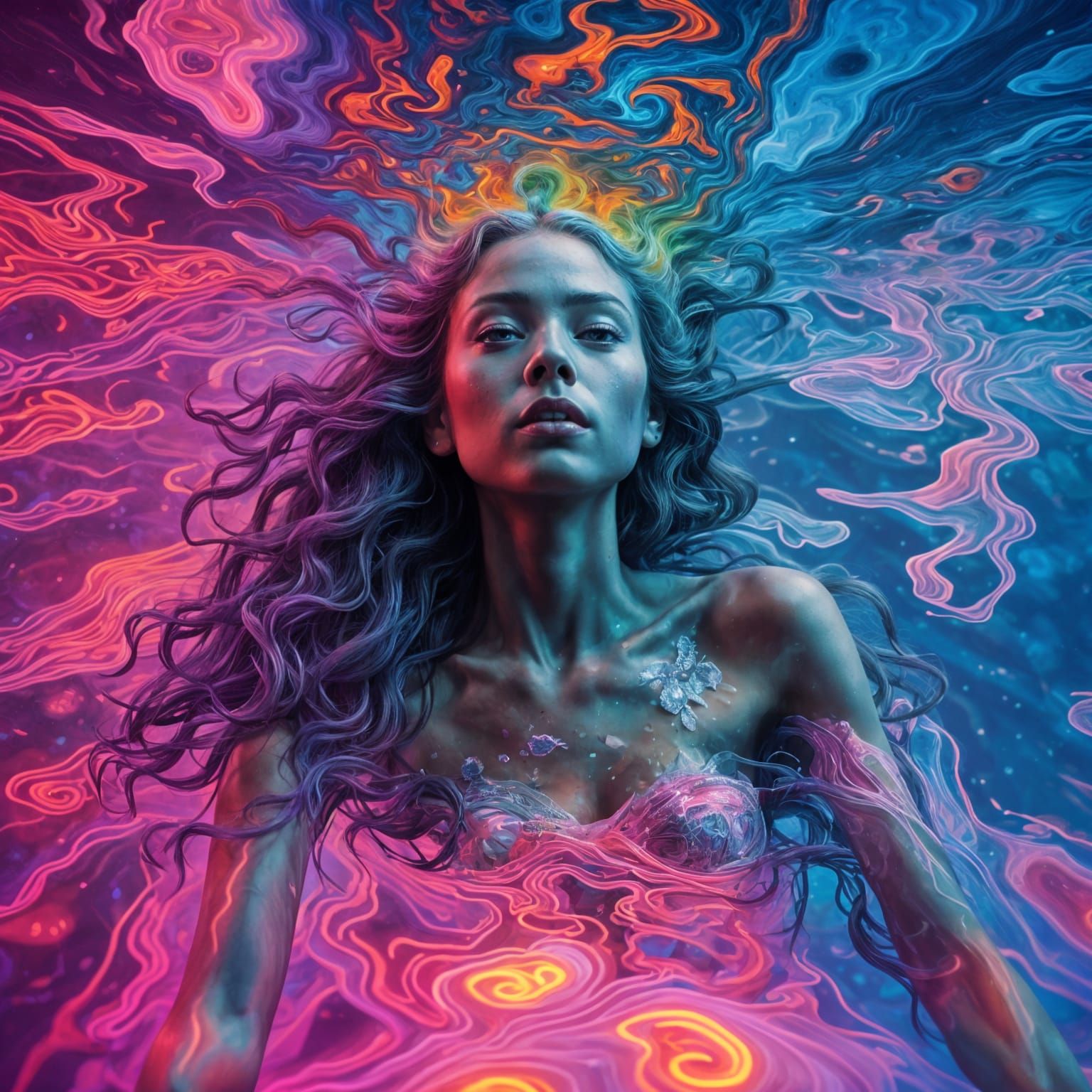 Ethereal Goddess in Psychedelic Dreamscape