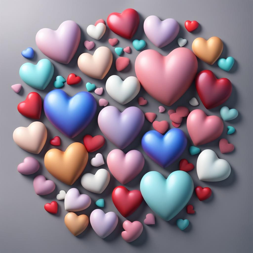 Shiny Red Hearts on Furry Background, Digital Art