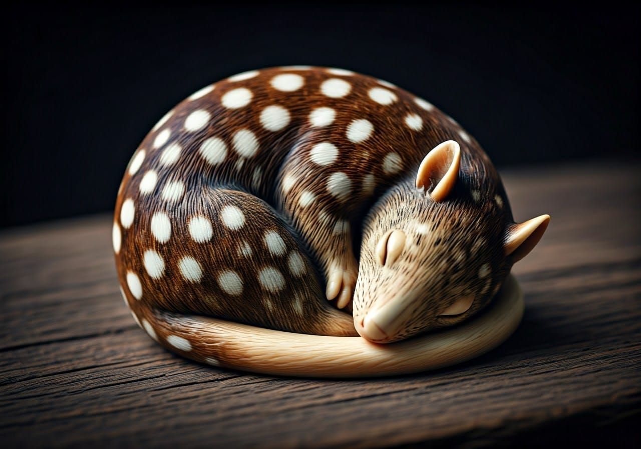 Ancient Cinema-Style Quoll Sculpture in Antique Ivory