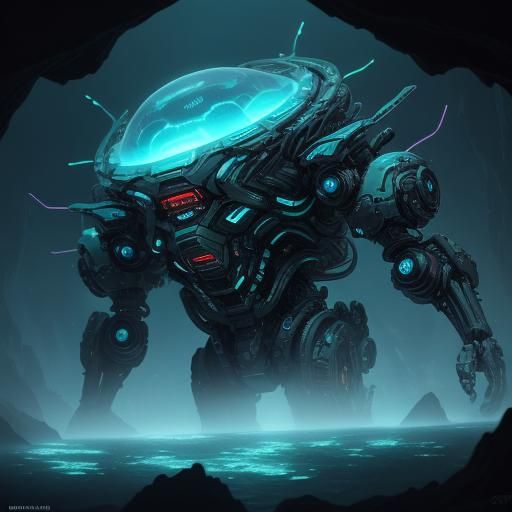 Biomechanical Jellyfish Alien in Underwater Cave