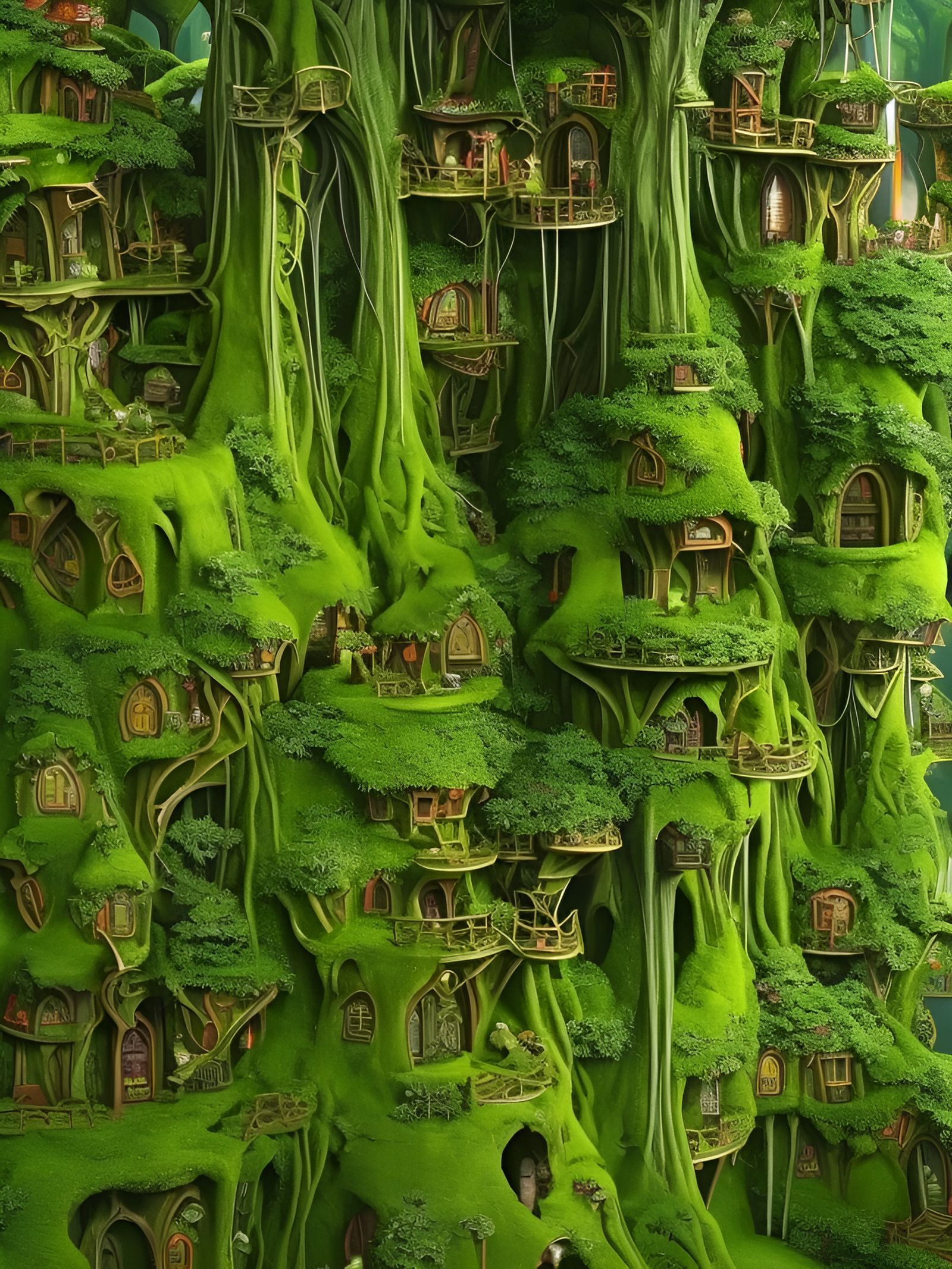 Enchanting Elvish Treehouse Village in Fantasy Setting