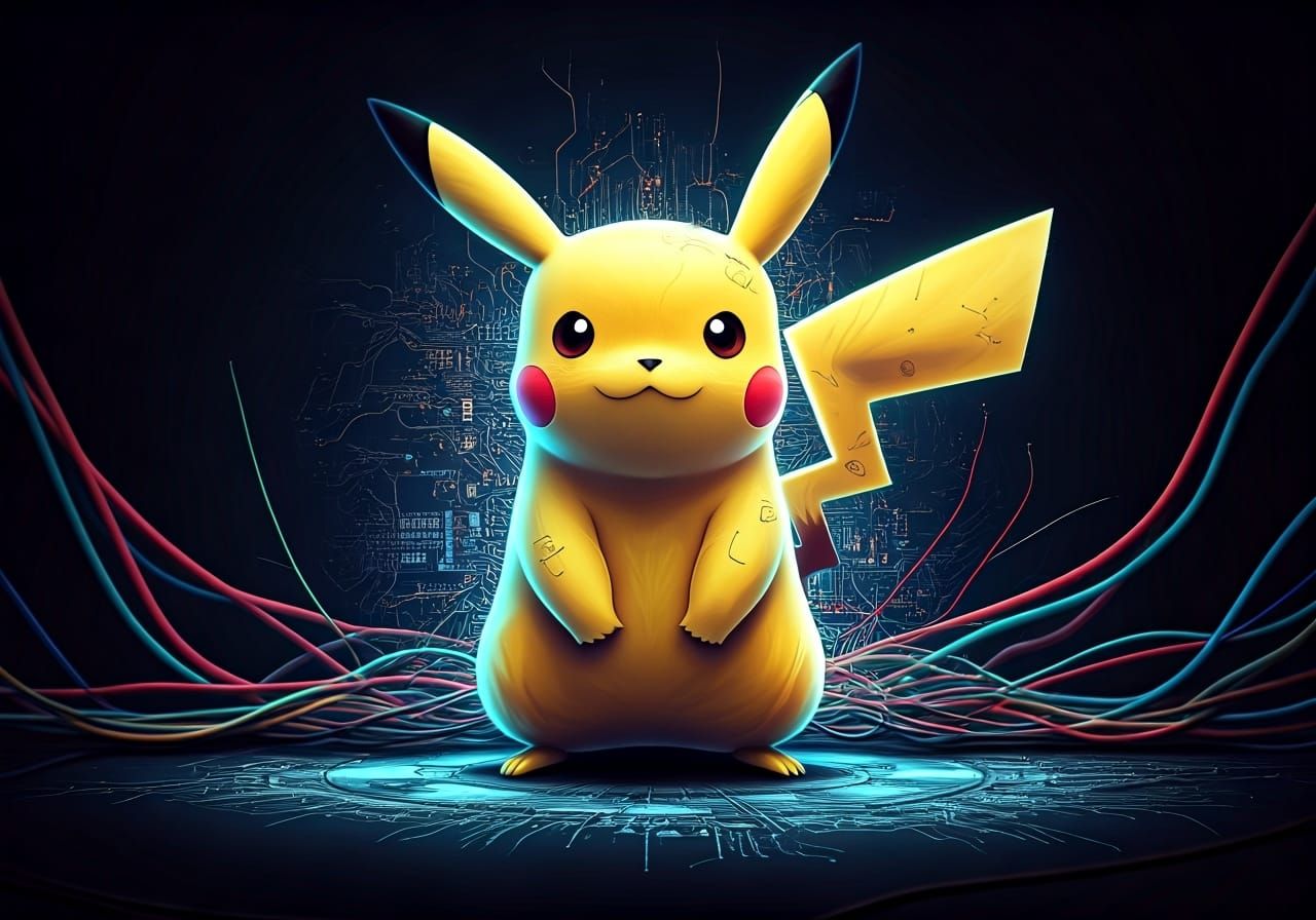 Pikachu in Neon Electrical Circuit