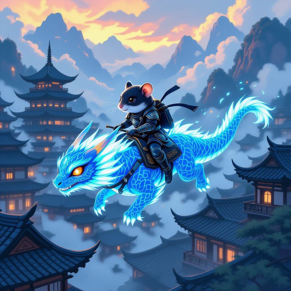 Ninja Hamster Dragon Ride: Anime-Inspired Fantasy