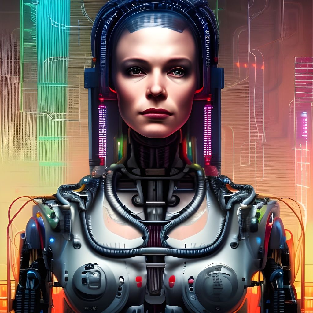 Cybernetic Scientist Portrait in Cyberpunk Tech Lab