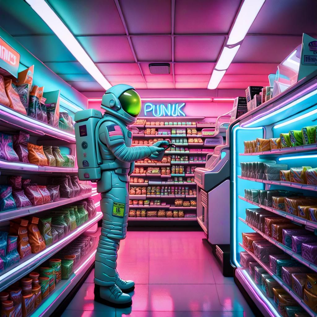 Space Station Convenience Store in Raypunk Style
