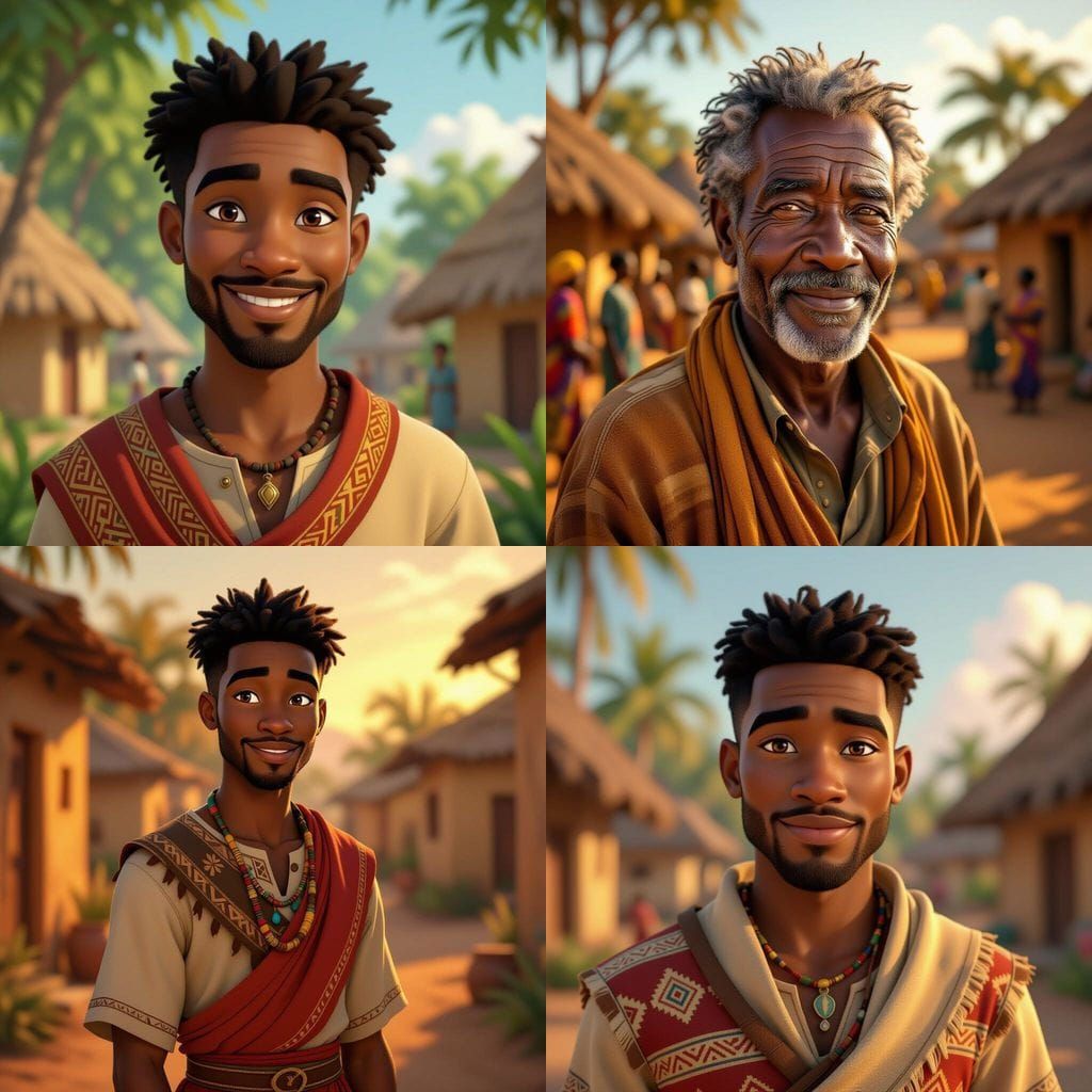 Animated African Village Elder in Traditional Attire