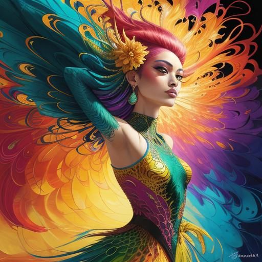 Dragon Peacock Woman in Abstract Expressionism