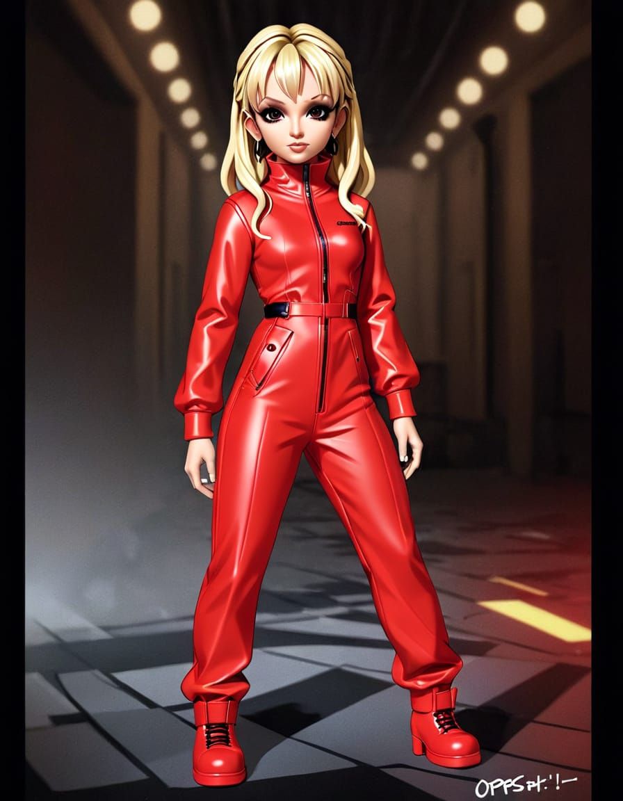 Britney Spears as Chibi in Red Latex Jumpsuit