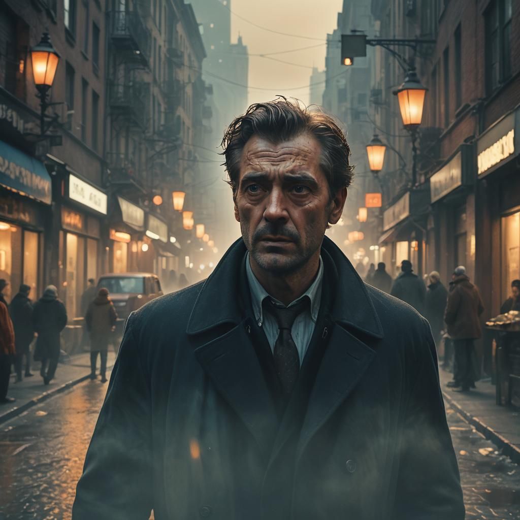 Noir Film Still: Man in City at Dawn