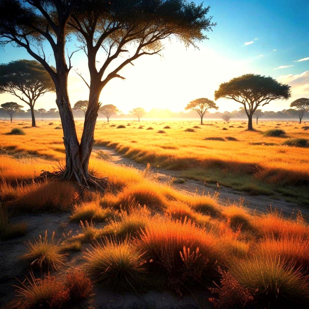 Vibrant Savannah Landscape in Hyper-Realistic Style