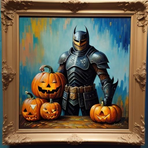 The Pumpkin Knight: Expressionist Oil Painting