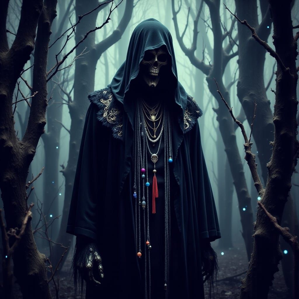 Bohemian Grim Reaper in Mystical Forest