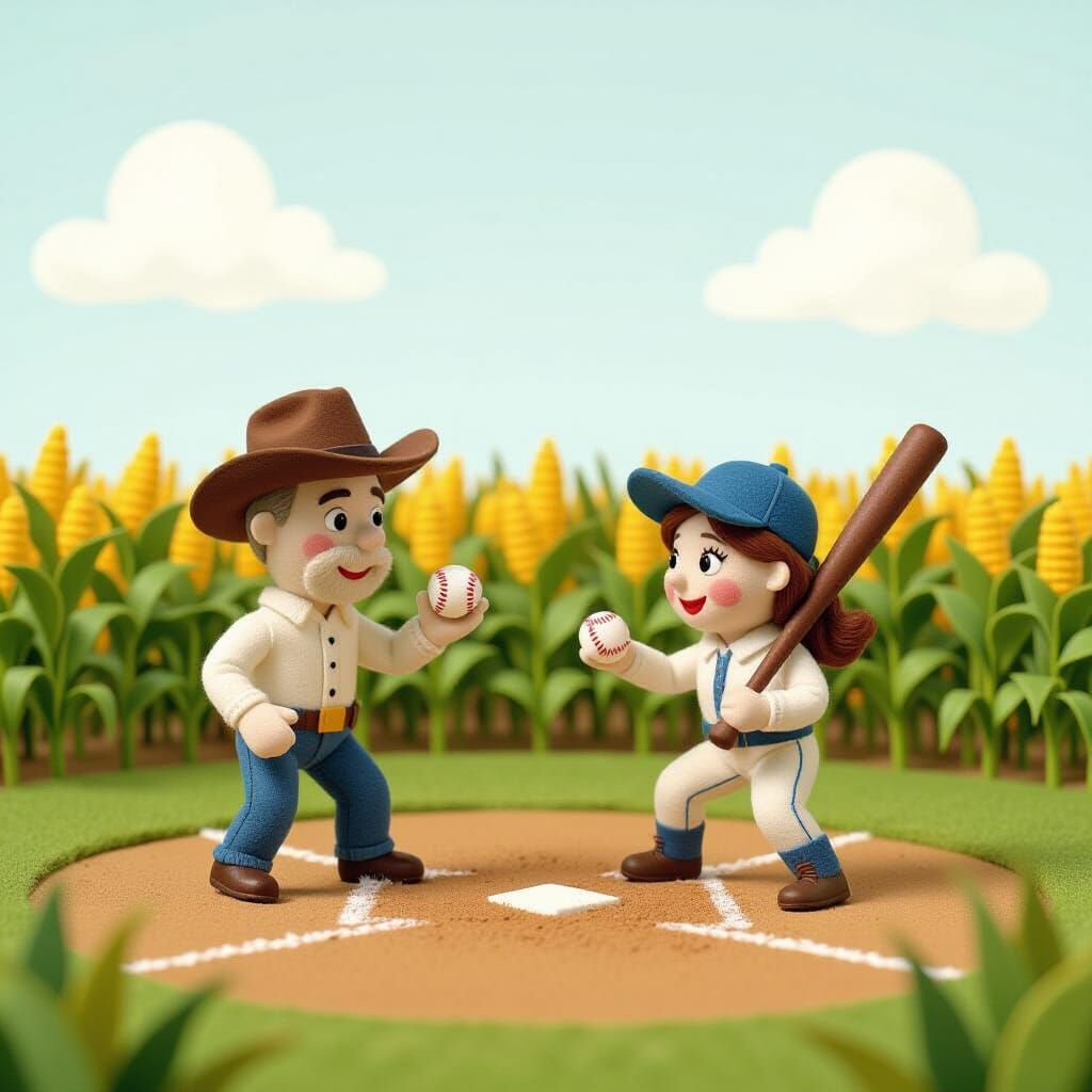 Felt Figures Play Baseball in Iowa Cornfield