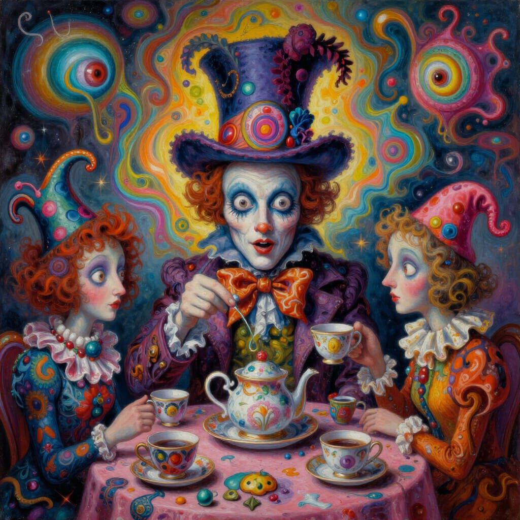 Psychedelic Mad Hatter at Surreal Tea Party