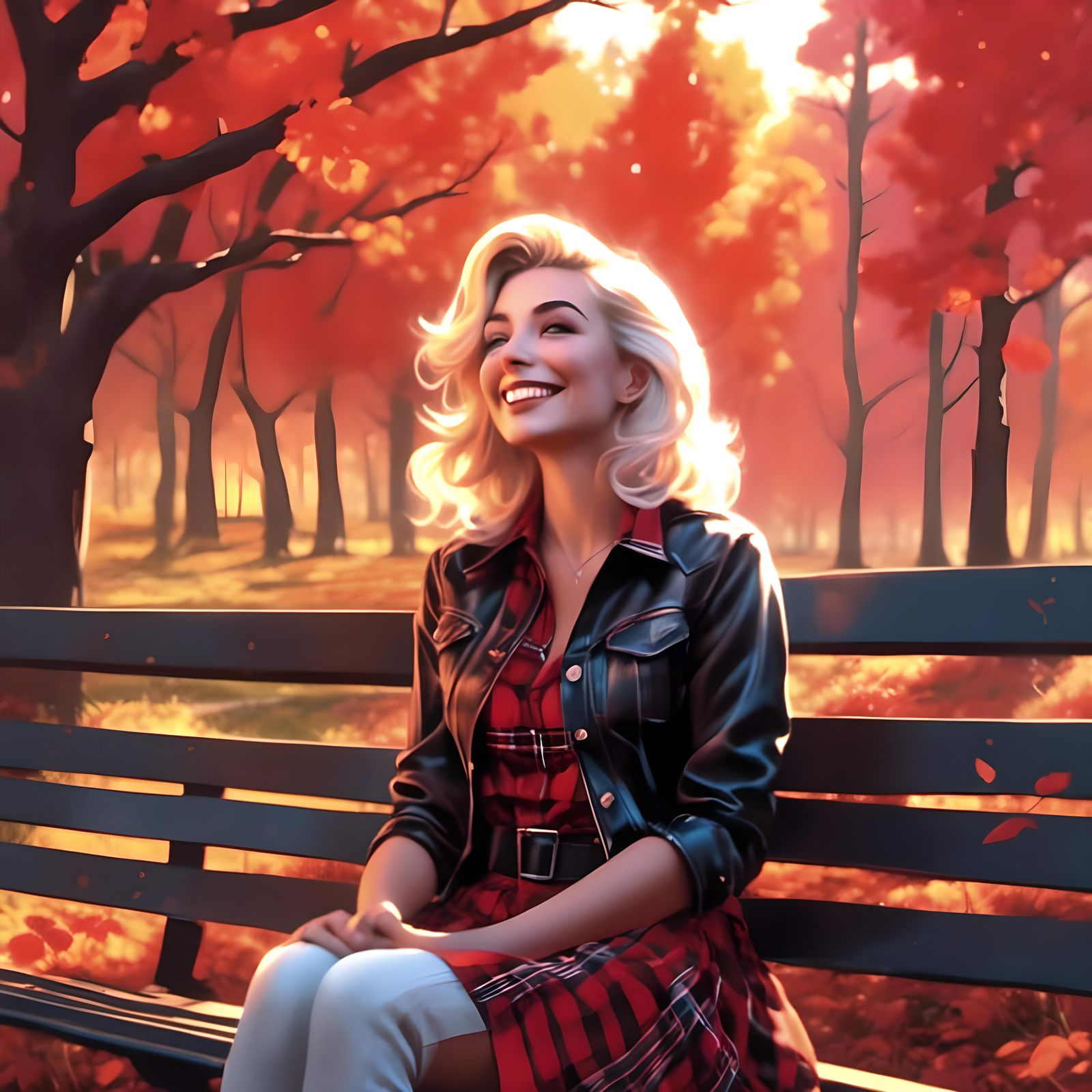 Flirtatious Woman in Autumn Park Setting