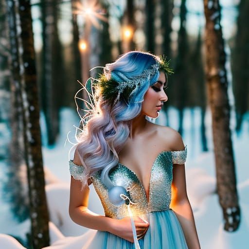 Glowing Winter Solstice Fairy in Snowy Forest