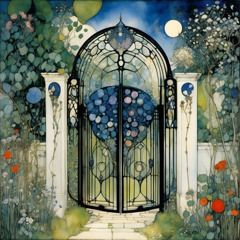 Enchanted Garden Gate in Surrealist Style