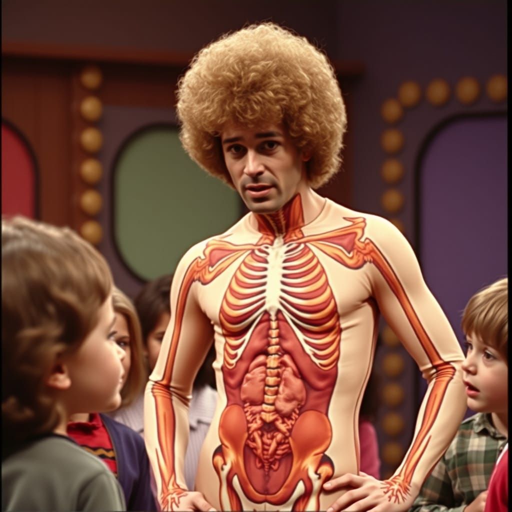 Creepy 70s Children's Show Host in Body Suit