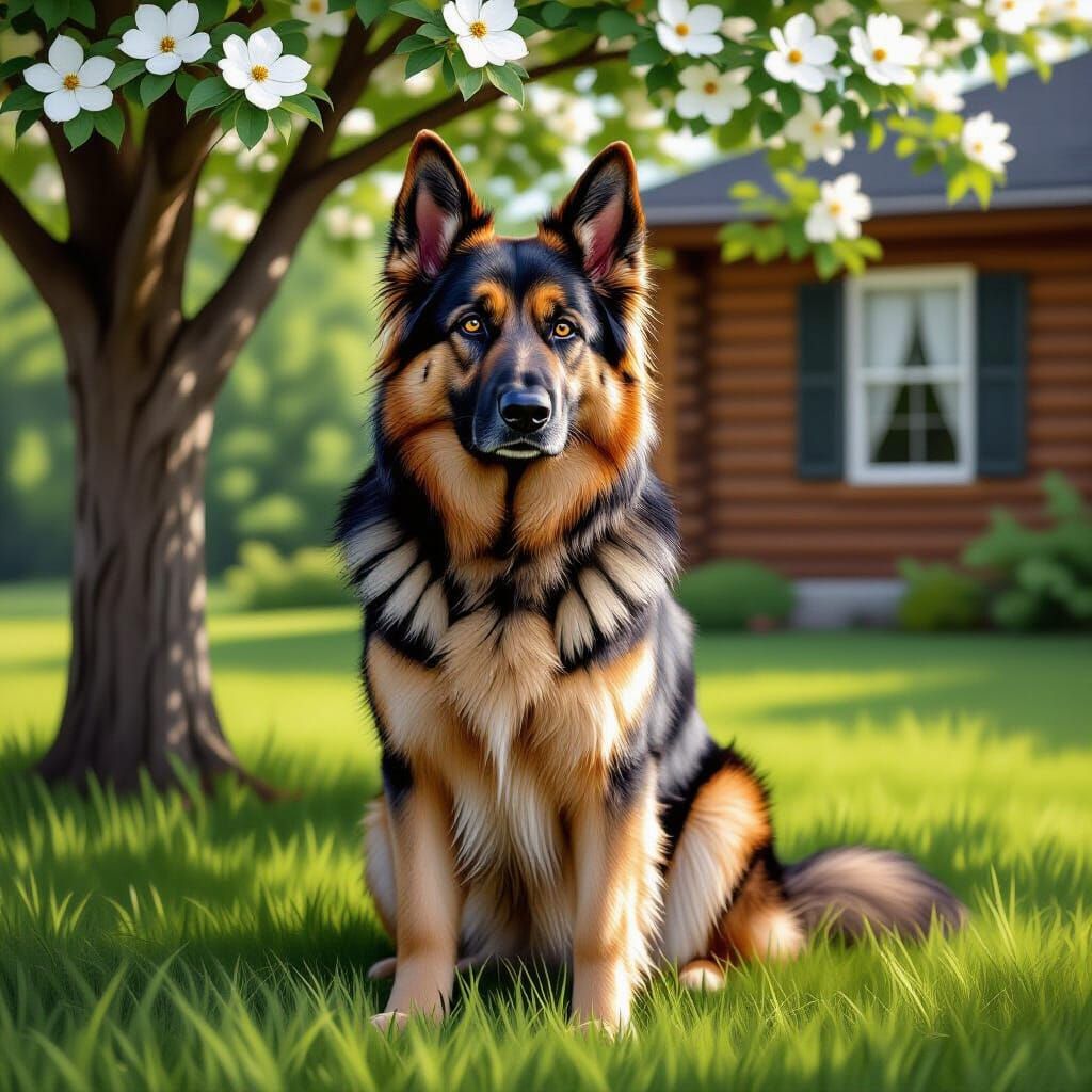 Regal German Shepherd Dog Portrait with Soulful Amber Eyes