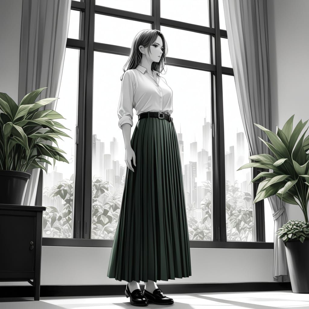 Monochrome Pencil Art with Green Spot Color