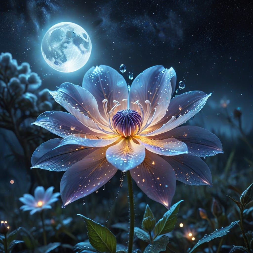 Magical Luminous Flower Blooms Under Moonlight