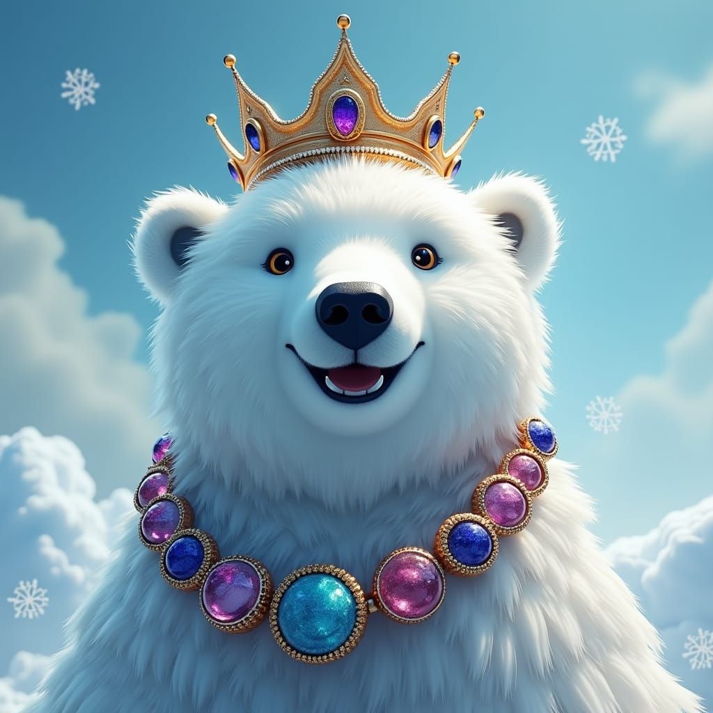 Joyful Beaded Polar Bear in Matte Painting Style